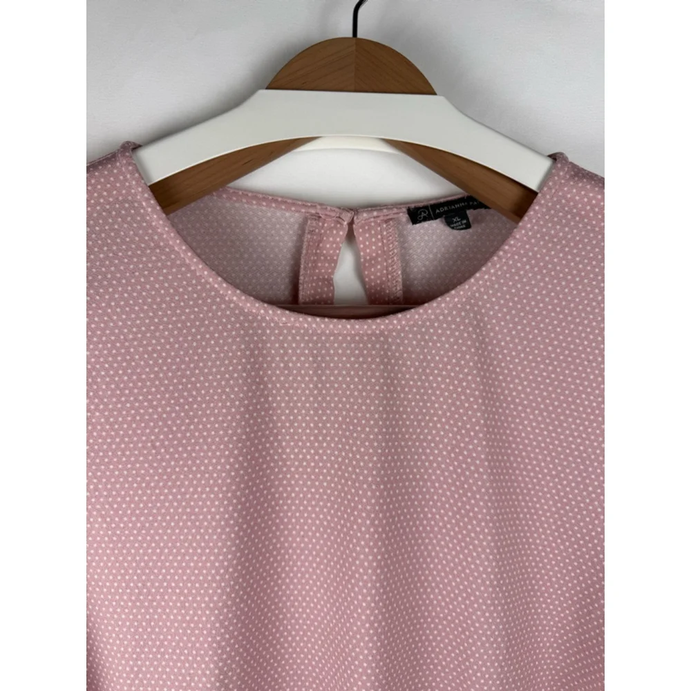 Women's Adrianna Papell Polka Dot Blouse Pink/White Size XL - Picture 2 of 8